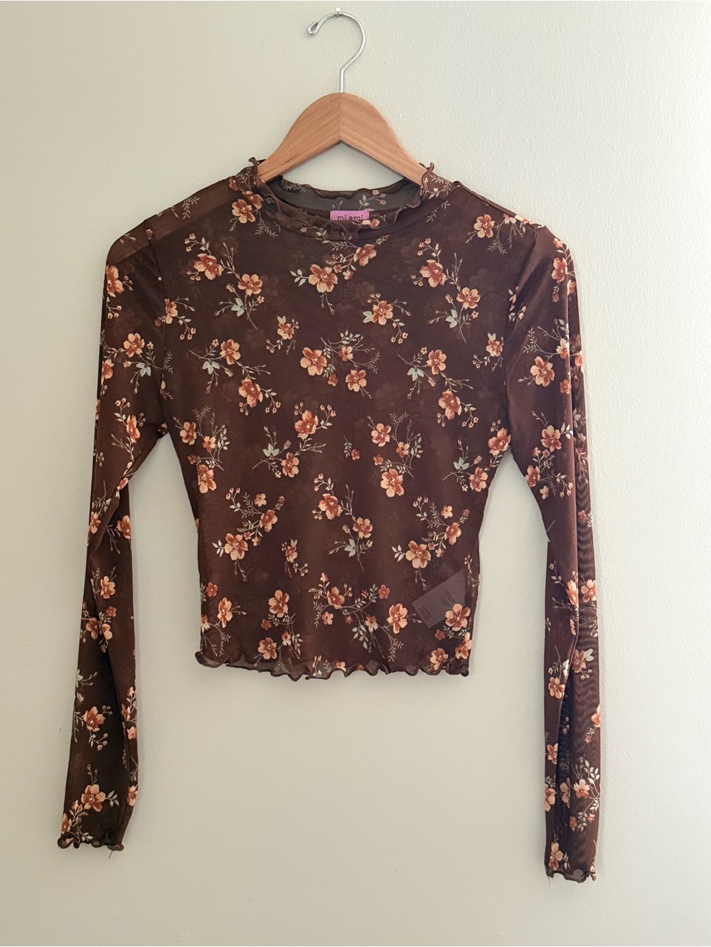 miami Brown Floral Mesh Long-Sleeve Top